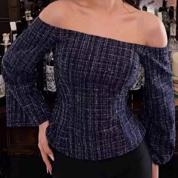 NWT ZARA Tweed Textured Off Shoulder Top Flare Sleeve 8741/257/030 Size SMALL - Picture 3 of 15